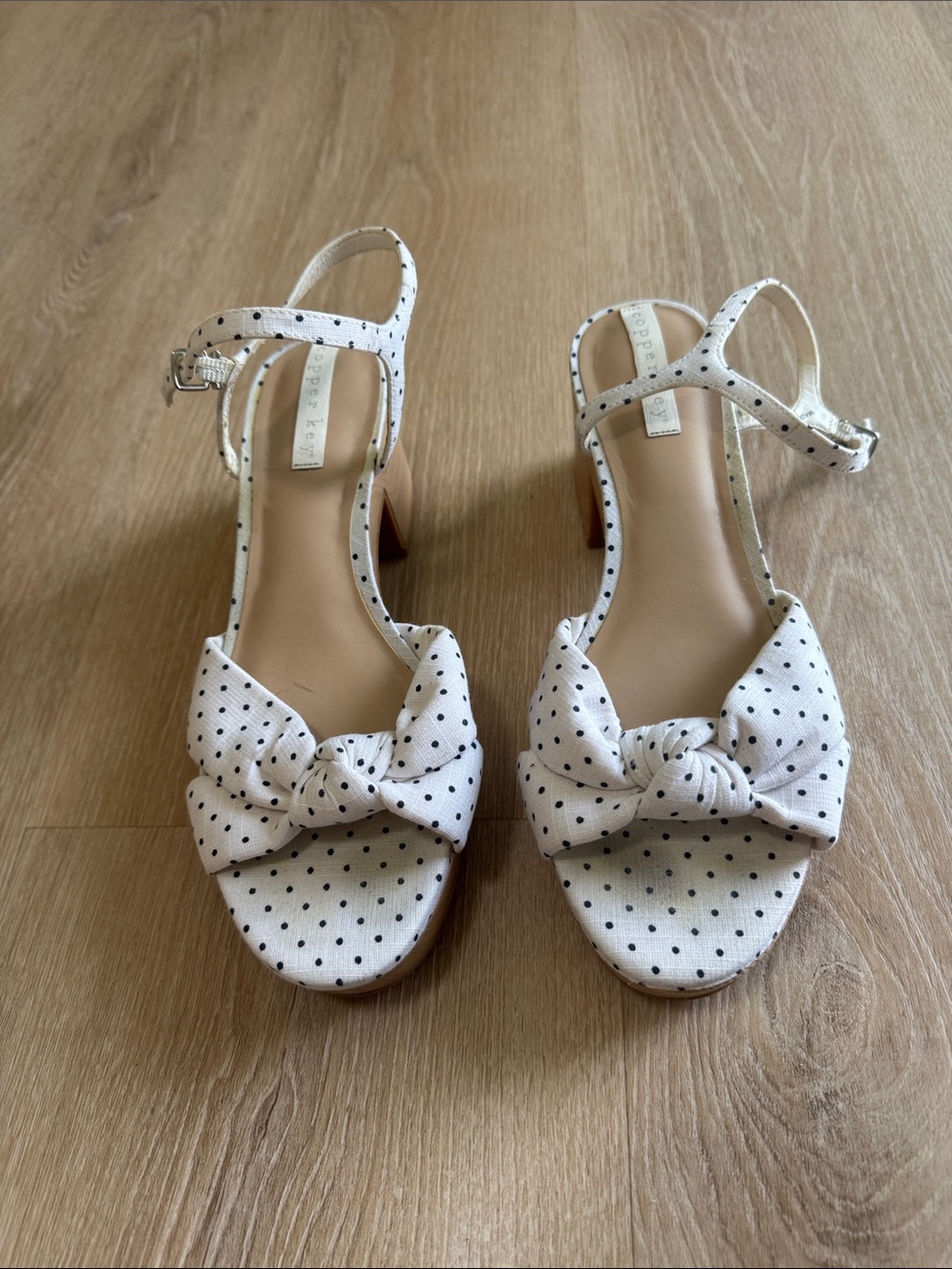 Copper Key White Polka Dot Knot-Front Slingback Heels
